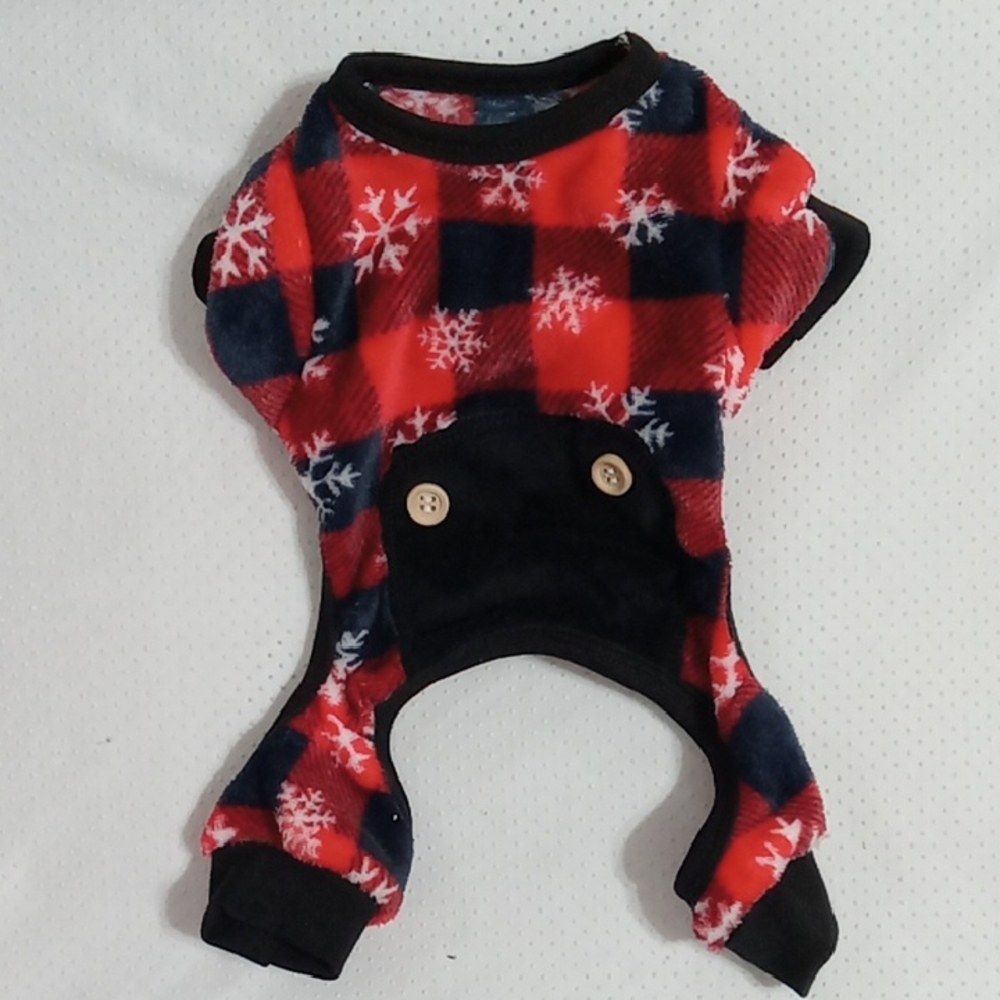 Pet Pajamas Christmas Onesie Buffalo Plaid with Snowflakes XS